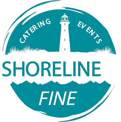 A logo for shoreline fine catering and events.