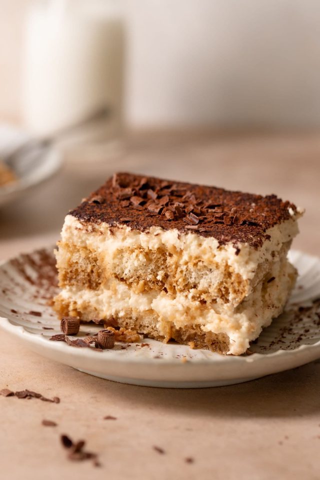 Italian-tiramisu-on-a-plate-with-cocoa-powder-and-chocolate-shavings